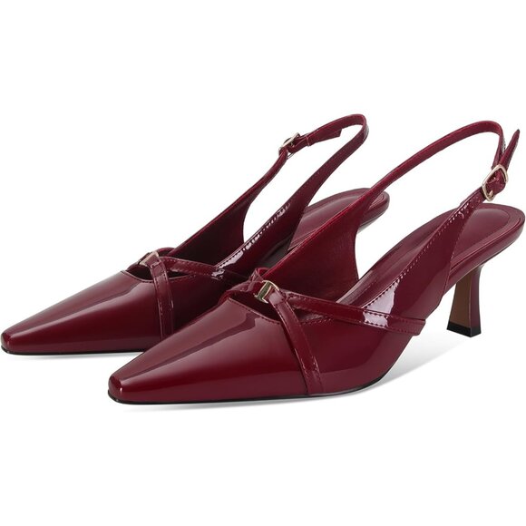 Women's Burgundy Pointed Toe Slingback Pumps Low Kitten Heels Dress Shoes -  threedaughtersproperties.com